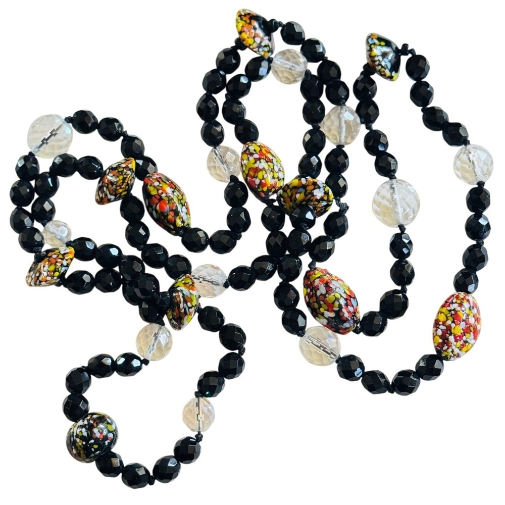 VTG Venetian Murano Art Glass crystal Necklace strand Italy beads End Of Day 42"